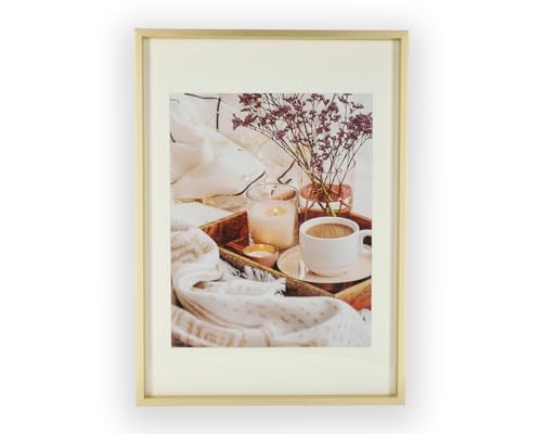 Wackadoo Holz Bilderrahmen FSC® Holzrahmen Gold Fotowand Bilderrahmen groß Fotogalerie Wandcollage Fotorahmen mit Glasscheibe mit Passepartout (30x40 cm) von Wackadoo