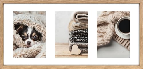 Wackadoo Bilderrahmen Collage für 3 Bilder im Format 13x18 cm Eiche Fotowand Fotorahmen mit Glasscheibe und Passepartout Picture frame Holz aus MDF von Wackadoo