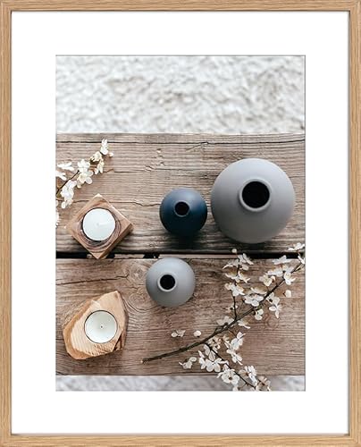 Wackadoo Holz Bilderrahmen 40x50 cm Eiche Fotowand Fotorahmen mit Glasscheibe Picture frame Holz aus MDF mit Passepartout 30 x 40 cm von Wackadoo