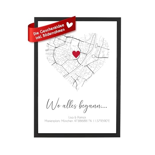 Wackadoo® Poster Wo alles begann Koordinaten Personalisierte Geschenke Bild | Mit Holz Bilderrahmen und Glasscheibe | Partner Geschenke & Geschenke für Freundin Holz Bilderrahmen und Glasscheibe von Wackadoo