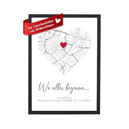 Wackadoo Bilderrahmen Poster Wo alles begann, Koordinaten, mit Holz Bilderrahmen und Glasscheibe, fotogeschenke personalisiert, valentinstag geschenke für ihn sie, personalisiertes geschenk von Wackadoo