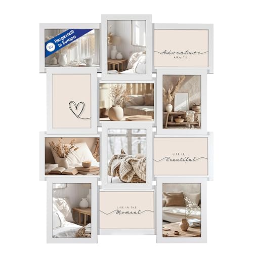 Wackadoo Bilderrahmen Collage Weiß 10x15 cm 12 Fotos Hergestellt in Europa FSC Holz aus MDF Fotorahmen Galerierahmen mit Glasscheibe familie mehrere bilder picture frame von Wackadoo