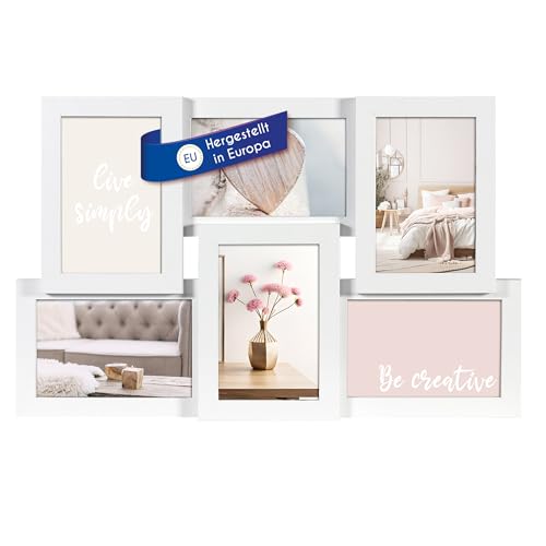 Wackadoo Bilderrahmen Collage Weiß 10x15 cm 6 Fotos Hergestellt in Europa FSC Holz aus MDF Fotorahmen Galerierahmen mit Glasscheibe familie mehrere bilder picture frame von Wackadoo