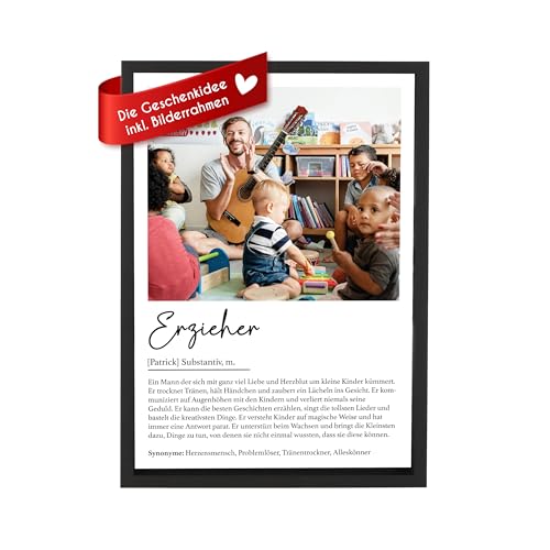 Wackadoo Bilderrahmen Personalisiertes Poster Erzieher, Wandbild mit Foto und Text, Holz Bilderrahmen und Glasscheibe, fotogeschenk personalisiert, dankeschön geschenk, Abschiedsgeschenk von Wackadoo