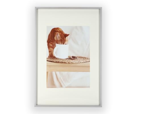 Wackadoo Holz Bilderrahmen FSC® Holzrahmen Silber Fotowand Bilderrahmen groß Fotogalerie Wandcollage mit Glasscheibe mit Passepartout (42x59,4 cm) von Wackadoo