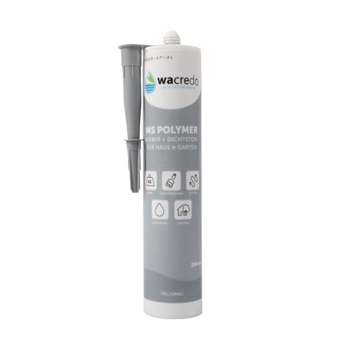 Wacredo MS Polymer Kleber + Dichtstoff für Teich Aquaristik & Pool Spezialkleber Reparaturdichtmasse für Haus & Garten | 290ml DIN Kartusche | PVC & EPDM Teichfolienkleber (1x Kartusche, hellgrau) von Wacredo