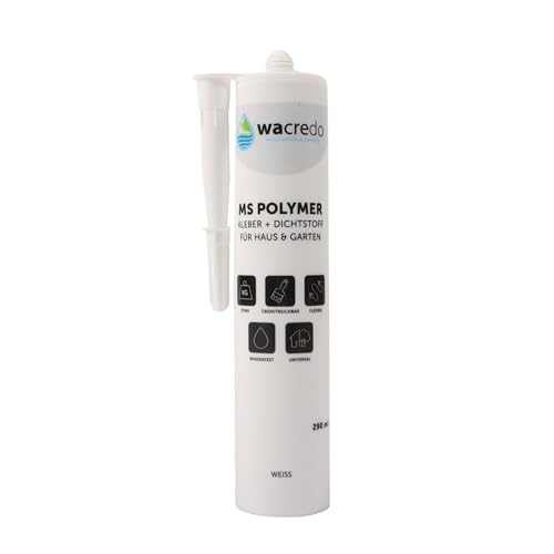Wacredo MS Polymer Kleber + Dichtstoff für Teich Aquaristik & Pool Spezialkleber Reparaturdichtmasse für Haus & Garten | 290ml DIN Kartusche | PVC & EPDM Teichfolienkleber (1x Kartusche, weiss) von Wacredo