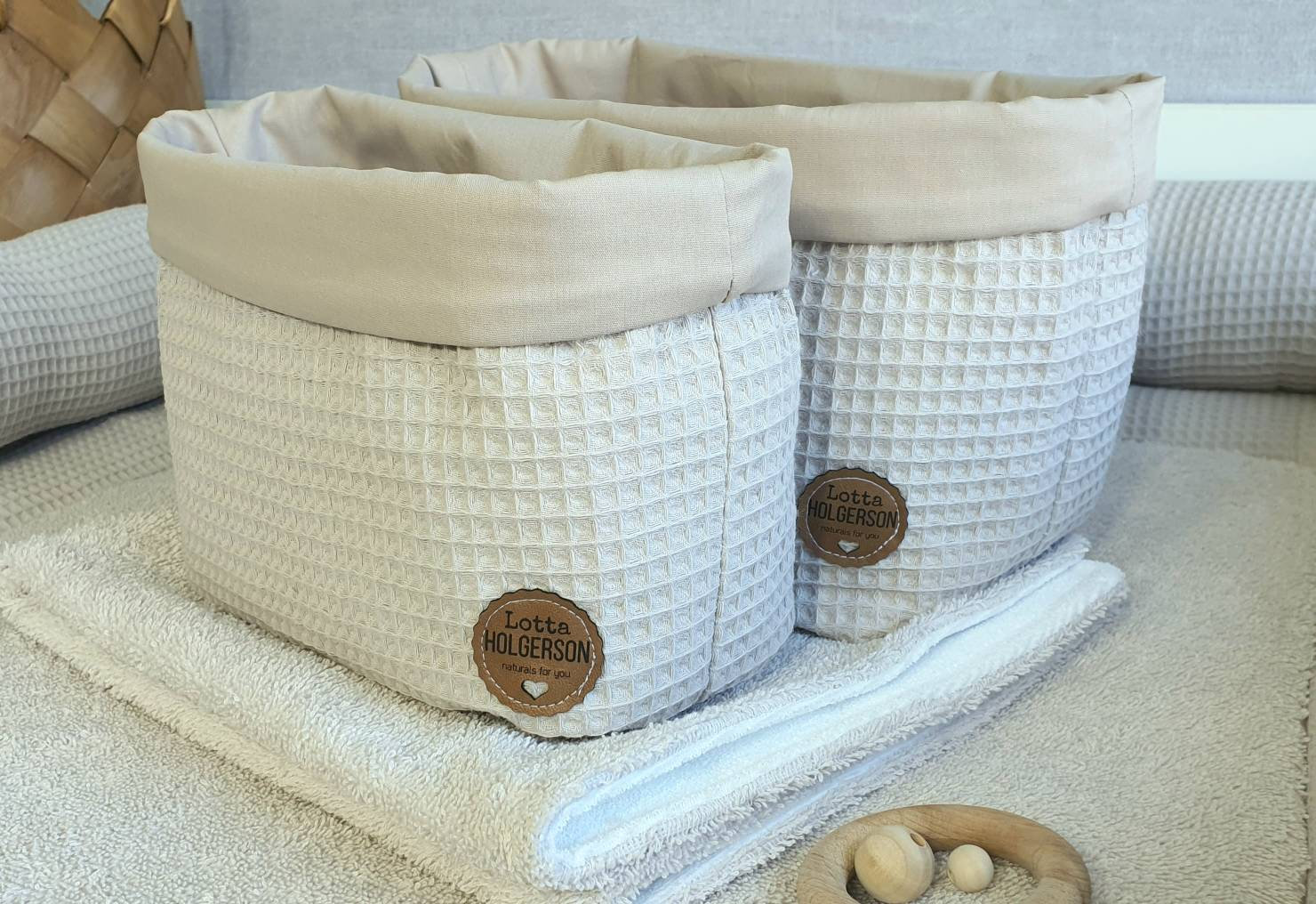 Utensilo Körbchen Aufbewahrungskorb Stoffkorb Stoffkörbchen Windelkorb Waffelstoff Beige Utensilo Körbchen Aufbewahrungskorb Stoffkorb Stoffkörbchen Windelkorb Waffelstoff Beige von WaffelLiebe