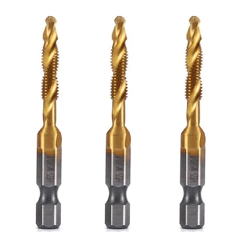 Waiecne 3Stück M5 X 0,8 mm Sechskantschaft, Titanbeschichtet, HSS-Gewinde, Metrischer Gewindebohrer, Schraubmaschine, Verbundgewindebohrer, Offenes Fasenwerkzeug Waiecne 3Stück M5 X 0,8 mm Sechskantschaft, Titanbeschichtet, HSS-Gewinde, Metrischer Gewindebohrer, Schraubmaschine, Verbundgewindebohrer, Offenes Fasenwerkzeug von Waiecne
