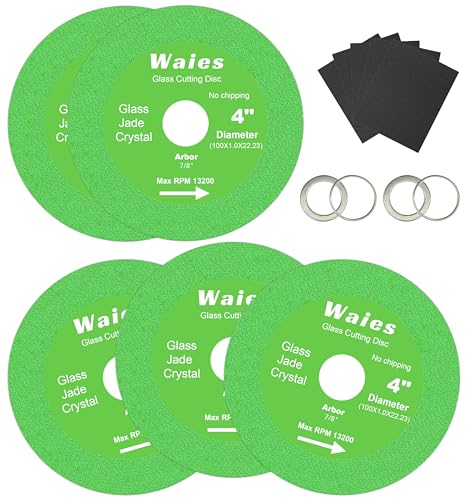 Waies Glas-Trennscheibe mit 100mm X 22.23mm Glaskeramik-Trennscheibe für Winkelschleifer Diamant-Sägeblatt zum Schleifen von Glas, Jade, Kristallfliesen(5 Stück) von Waies