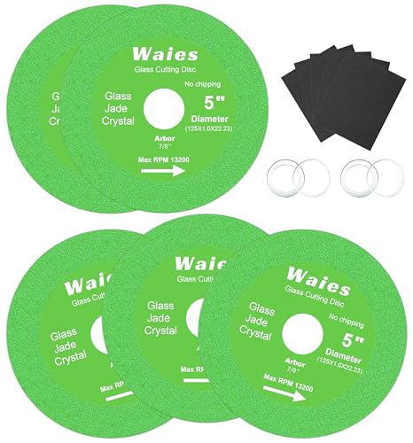 Waies Glas-Trennscheibe mit 125mm X 22.23mm Glaskeramik-Trennscheibe für Winkelschleifer Diamant-Sägeblatt zum Schleifen von Glas, Jade, Kristallfliesen(3 Stück) von Waies
