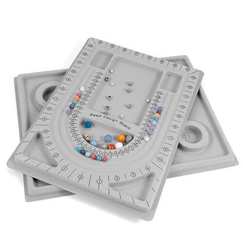 Wailicop Perlen Design Brett 2er Set - Schmuckherstellung Werkzeug für Armband und Kette - DIY Schmuck Bastelset mit Grau Flockung Oberfläche - Perlen Sortierplatte für Schmuck Basteln von Wailicop