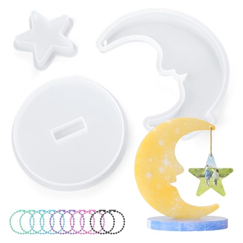 Waitamo 3Pcs Silikonformen für Harz, Mond Fotorahmen Epoxidharz Formen mit 10 Ketten für Tischdekoration Fotoaufbewahrung Blumenkonservierung DIY Bastelgeschenk (Moon) von Waitamo