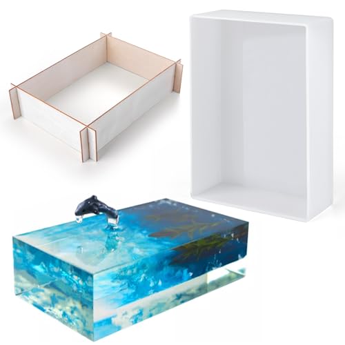 Große Harzformen Tiefes Rechteck Silikonformen Epoxidharz mit Holzrahmenunterstützung für DIY Art Flower Preservation Buchenden Dekorationen (7.5x5.2x1.9in) von Waitamo