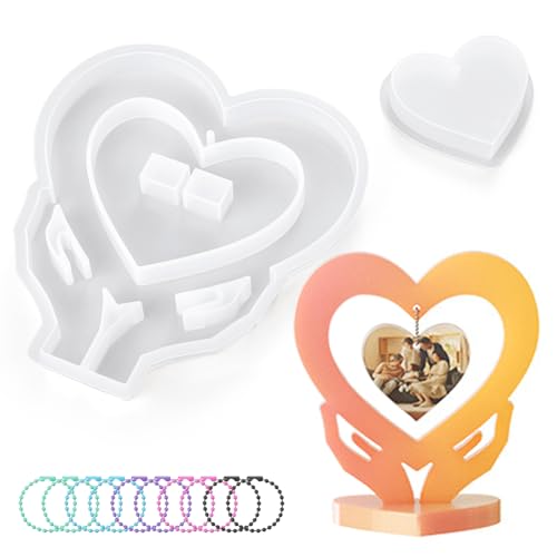 Waitamo 2Pcs Epoxidharz Formen, Heart Fotorahmen Epoxidharz Formen mit 10 Ketten für Tischdekoration Fotoaufbewahrung Blumenkonservierung DIY Bastelgeschenk (Heart) von Waitamo