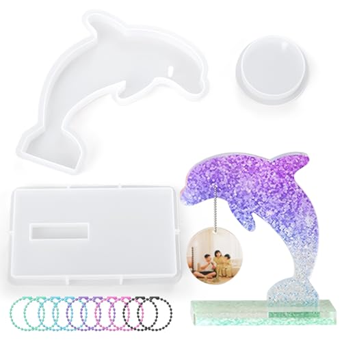 Waitamo 3Pcs Silikonformen für Harz, Mond Fotorahmen Epoxidharz Formen mit 10 Ketten für Tischdekoration Fotoaufbewahrung Blumenkonservierung DIY Bastelgeschenk (Dolphin) von Waitamo