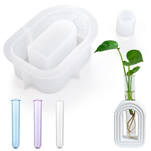 Waitamo Epoxidharz Formen, Bogenform Vase Gießformen Silikon Mit 3 Acryl-Reagenzgläsern Hydroponische Vase Epoxidharz Silikonformen Für die Herstellung von Vasen (Arch Shape) von Waitamo