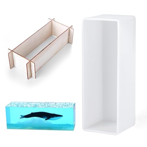 Waitamo Rechteckige Harzform Tiefes Rechteck Silikonformen Epoxidharz mit Holzrahmenunterstützung für DIY Art Flower Preservation Buchenden Dekorationen (6x2x1.9in) von Waitamo