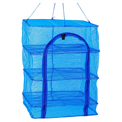Wakauto Trocknungsnetz 4 Schichten Faltbare Mesh Trockennetz Hanging Drying Net zum Aufhängen Hängende Korb mit Reißverschluss für Kräuter Fisch Herb Pflanze Spielzeug 66X50X50cm Blau von Wakauto