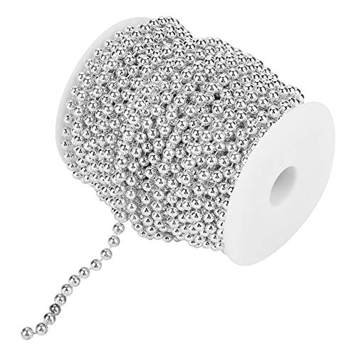 Perlenkette für Weihnachtsbaum, 25 m/Rolle, 6 mm, Perlenkette, ABS, Perlenkette, dekorativ, für Hochzeit, Kostüme, Basteln, Handwerk (Silber) von Wakects