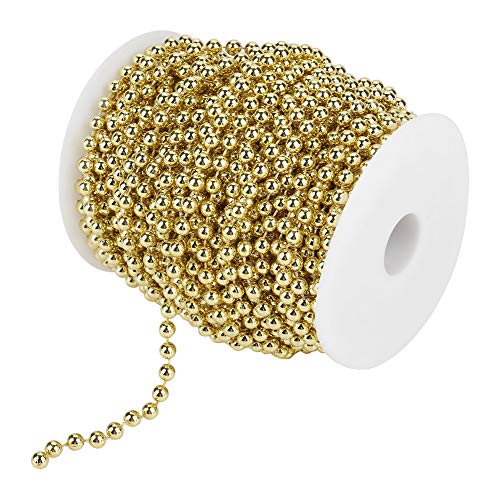 Wakects Perlenkette für Weihnachtsbaum, Hochzeit, Dekoration, Gold, ABS-Kunststoff, 25 m/Rolle, 6 mm, Klassisch, elegant, dekorativ von Wakects