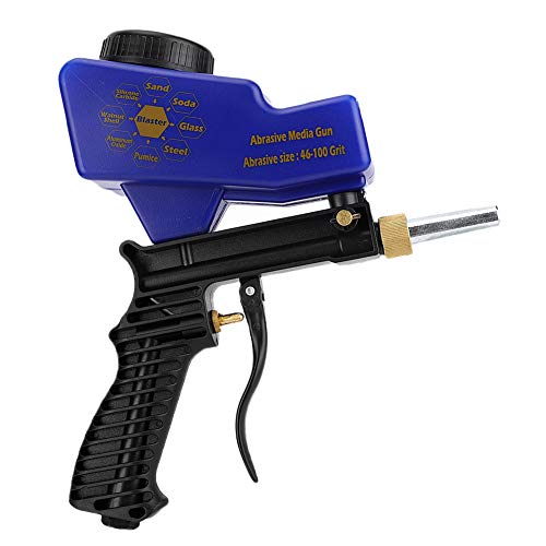 Sandstrahlpistole, Tragbarer Pneumatischer Hand-Schwerkraft-Sandstrahler Einstellbare Durchflussrate Spritzpistole Strahlmaschine Sandstrahlpistolen-Set mit Düsenbehälter Zum Sprühpolieren Entfernen V von Wakects