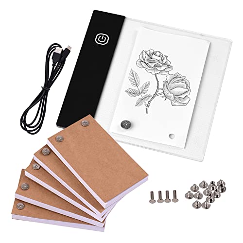 Wakects Flip Book Paper, Mini Led Light Light Pad Light Box Tracing Board mit 5 Flip -Büchern 300 Blätter USB Powered for Drawing Animation Skizzierende Kalligraphie von Wakects