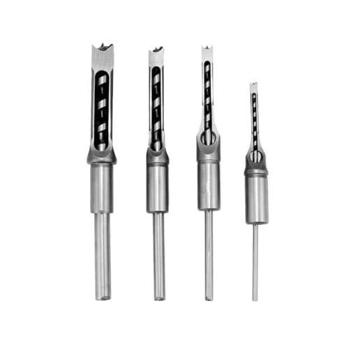 Wakects Quadratbohrer Bit, Stahlholzbearbeitung Bohrbohrer Bit Kohlenstoffstahl Square Loch Bohrbohrer mit U-Form-Rille Zum Sterbungsmaschinenholzbohrungen (4PCS) von Wakects