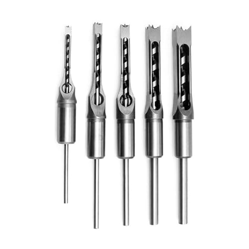 Wakects Quadratbohrer Bit, Stahlholzbearbeitung Bohrbohrer Bit Kohlenstoffstahl Square Loch Bohrbohrer mit U-Form-Rille Zum Sterbungsmaschinenholzbohrungen (5PCS) von Wakects