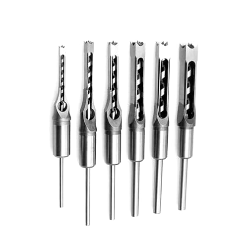Wakects Quadratbohrer Bit, Stahlholzbearbeitung Bohrbohrer Bit Kohlenstoffstahl Square Loch Bohrbohrer mit U-Form-Rille Zum Sterbungsmaschinenholzbohrungen (6PCS) von Wakects