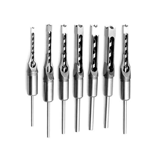 Wakects Quadratbohrer Bit, Stahlholzbearbeitung Bohrbohrer Bit Kohlenstoffstahl Square Loch Bohrbohrer mit U-Form-Rille Zum Sterbungsmaschinenholzbohrungen (7PCS) von Wakects