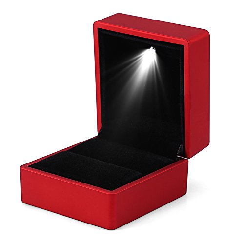 Wakects Schmuckschatulle, LED-beleuchtete Ringschatulle, LED-Ringschatulle, Ehering-Box, Schmuck-Organizer, Ring-Schmuckschatulle, Mädchen (rot) von Wakects