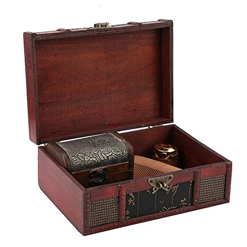 Wakects Vintage Holz Aufbewahrungsbox Kleine Größe Schmuck Organizer Buch Retro Aufbewahrungsbox Vintage Dekorative Holz Schmuckschatulle Schmuck Schatztruhe(Chinesischer Stil mit Schloss) von Wakects