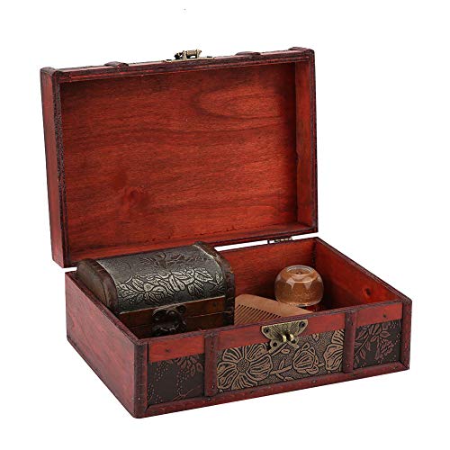 Wakects Vintage Holz Aufbewahrungsbox Kleine Größe Schmuck Organizer Buch Retro Aufbewahrungsbox Vintage Dekorative Holz Schmuckschatulle Schmuck Schatztruhe(Lotus mit Schloss) von Wakects