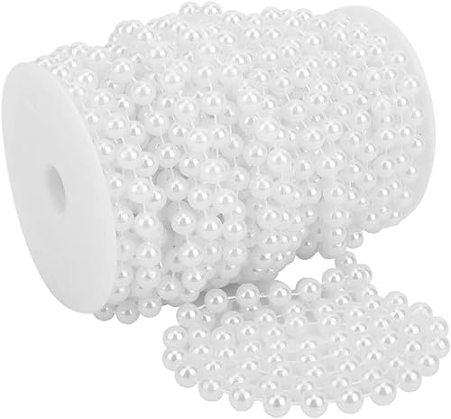 Wakects Weiße Perlenkette, 20 m/Rolle, 10 mm Perlengirlande, ABS-Perlenschnur, dekorative Perlen für Hochzeit, Kleidung, Basteln (weiß) von Wakects