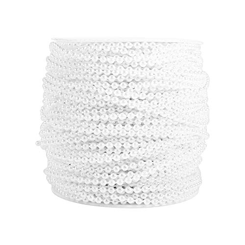 Wakects Weißer Perlenstrang 50 m/Rolle 3 mm Perlengirlande Kunstperlenkette aus ABS Draht dekorative Perlen für Hochzeit, Kleidung, Handwerk DIY (weiß) von Wakects