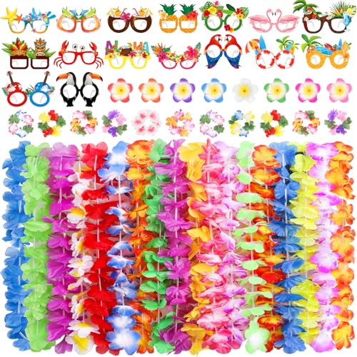 64-teiliges Hawaii-Partydekorationsset, Luau-Partygeschenke mit Leis für Luau-Partys und Armbänder, Sommer-Luau-Party-Brille, hawaiianische Blumen-Haarspangen, Strand-Pool-Party-Dekorationen 64-teiliges Hawaii-Partydekorationsset, Luau-Partygeschenke mit Leis für Luau-Partys und Armbänder, Sommer-Luau-Party-Brille, hawaiianische Blumen-Haarspangen, Strand-Pool-Party-Dekorationen von Wakeys