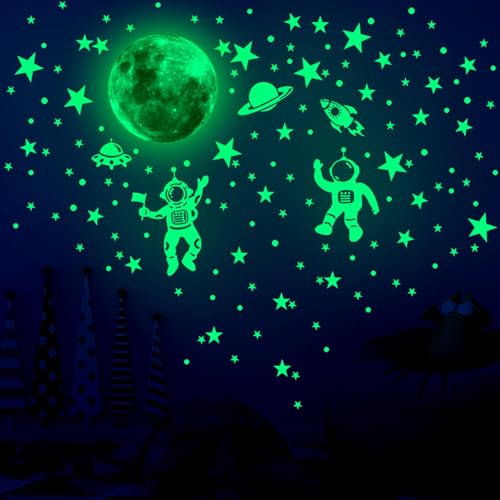WakiHong Planet Fluoreszierender Aufkleber Leuchtende Sterne Rocket Astronaut Fluoreszierender Wandaufkleber,Leuchtsterne Wandsticker Kinderzimmer,für Kinder Schlafzimmer Dekor von WakiHong