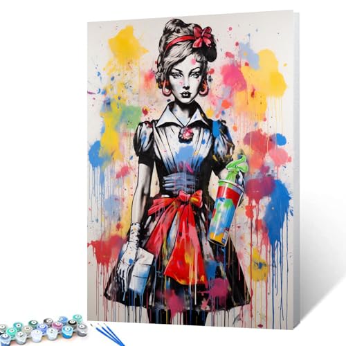 Banksy Graffitisches Malen-nach-Zahlen-Set mit Pinseln und Acryl-Pigmenten auf Leinwand, für Männer, halten die Blumen, Malerei für Erwachsene, Herzkunst, Bastelprojekt für Zuhause, Wanddekoration, Banksy Graffitisches Malen-nach-Zahlen-Set mit Pinseln und Acryl-Pigmenten auf Leinwand, für Männer, halten die Blumen, Malerei für Erwachsene, Herzkunst, Bastelprojekt für Zuhause, Wanddekoration, von Walarky