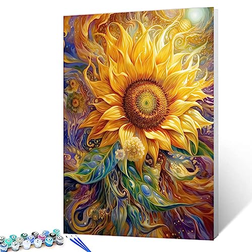 Blühende Sonnenblumen, Malen nach Zahlen für Erwachsene, Anfänger, Wildblumen, Feld, DIY, Malen nach Zahlen, Acrylfarbe, Leinwand, Mädchen, Schlafzimmer, Dekor, Malset, Landschaftskunst, 40,6 x 50,8 von Walarky