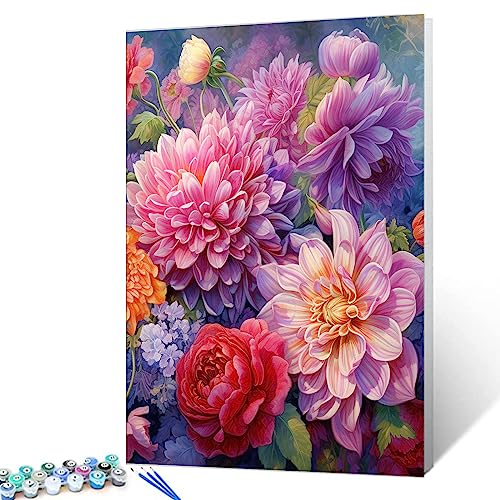 Bunte Blumen Feld Malen nach Zahlen für Erwachsene Anfänger Gelbe Rose und Dahlien Floral DIY Malen nach Zahlen Acrylfarbe Leinwand Mädchen Schlafzimmer Dekor Malsets 40,6 x 50,8 cm Boho (ohne Rahmen) von Walarky