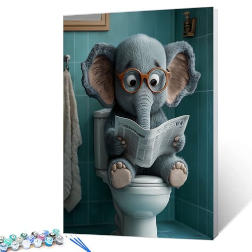 Elefant mit Brille, rote Zeitung sitzend auf dem Toilettensitz, Malen nach Zahlen für Erwachsene auf Leinwand, DIY-Ölgemälde-Kits, Acrylfarben für Zuhause, Wanddekoration, Kunsthandwerk, Geschenke, Elefant mit Brille, rote Zeitung sitzend auf dem Toilettensitz, Malen nach Zahlen für Erwachsene auf Leinwand, DIY-Ölgemälde-Kits, Acrylfarben für Zuhause, Wanddekoration, Kunsthandwerk, Geschenke, von Walarky