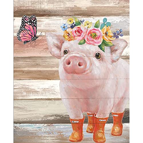 Farm Pink Pig Malen nach Zahlen für Erwachsene Studenten Schmetterling Blumen Tier Geschenk Ölgemälde Kits auf Leinwand mit Pinseln und Acrylpigment, digitale Malerei für Heimwanddekoration von Walarky