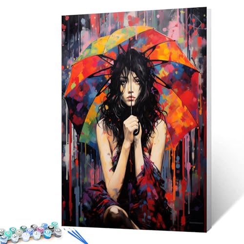 Fashioon Graffitisches Mädchen Malen nach Zahlen für Erwachsene, Anfänger, Frau, halten Sie den Regenschirm, DIY Malen nach Zahlen, Acrylfarbe, moderne Dekoration, sexy Frauen, Malset, 40,6 x 50,8 cm, von Walarky
