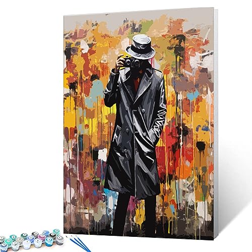 Graffiti Pop Art Ölgemälde Malen nach Zahlen Kits 40,6 x 50,8 cm Banksy Kamera Mann Leinwand DIY Ölgemälde Bestes Geschenk für Kinder Studenten Erwachsene Anfänger mit Pinseln und Acrylpigment von Walarky