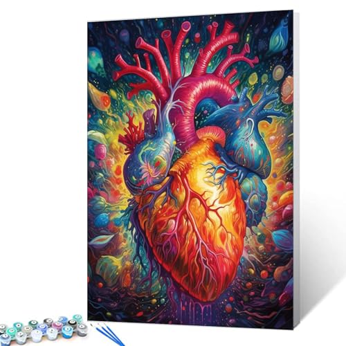 Heart Anatomy Malen nach Zahlen für Erwachsene und Anfänger, Blutfluss, Kunstbild, Geschenk, Ölgemälde-Set auf Leinwand mit Pinseln, Acrylpigment, digitale Malerei für Zuhause, Wanddekoration, 40,6 x Heart Anatomy Malen nach Zahlen für Erwachsene und Anfänger, Blutfluss, Kunstbild, Geschenk, Ölgemälde-Set auf Leinwand mit Pinseln, Acrylpigment, digitale Malerei für Zuhause, Wanddekoration, 40,6 x von Walarky