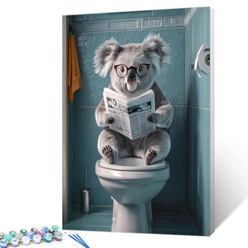 Koala mit Brille, rote Zeitung sitzend auf dem Toilettensitz, Malen nach Zahlen für Erwachsene auf Leinwand, Ölgemälde-Kits, Acrylfarben für Zuhause, Wanddekoration, Kunsthandwerk, Geschenke, 40,6 x Koala mit Brille, rote Zeitung sitzend auf dem Toilettensitz, Malen nach Zahlen für Erwachsene auf Leinwand, Ölgemälde-Kits, Acrylfarben für Zuhause, Wanddekoration, Kunsthandwerk, Geschenke, 40,6 x von Walarky