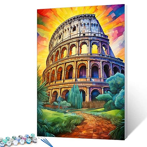 Walarky Kolosseum Rom Bild Malen nach Zahlen für Erwachsene Anfänger Geschenk Italien Stadtbild Ölgemälde-Set auf Leinwand 40,6 x 50,8 cm (rahmenlos) von Walarky