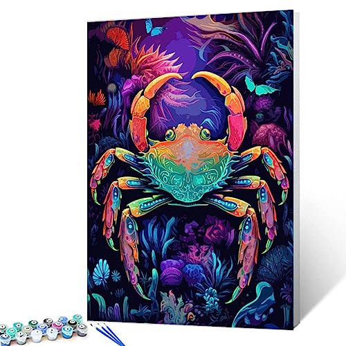 Krebs Ozean Tier Malen nach Zahlen Kits für Kinder Erwachsene Anfänger Neon Meerestiere Leinwand Ölgemälde mit Pinseln und Acryl Digital Painting Geschenk Moderne Home Wall Decor 40,6 x 50,8 cm von Walarky