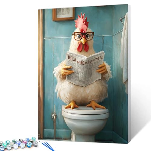 Malen nach Zahlen, Motiv: Huhn mit Brille, rote Zeitung, Leinwand, Ölgemälde-Set für Erwachsene, Tiere, die auf dem Toilettensitz sitzen, digitale Malerei, Kunsthandwerk, Kunst, Geschenk für Zuhause, Malen nach Zahlen, Motiv: Huhn mit Brille, rote Zeitung, Leinwand, Ölgemälde-Set für Erwachsene, Tiere, die auf dem Toilettensitz sitzen, digitale Malerei, Kunsthandwerk, Kunst, Geschenk für Zuhause, von Walarky